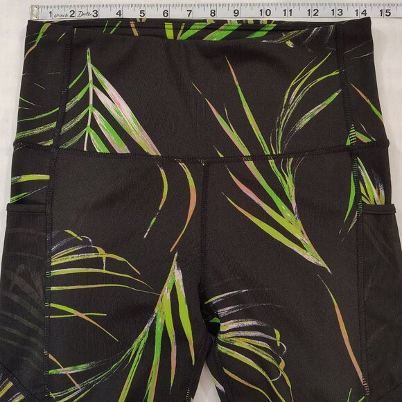 BSP Tropical Palm Print Leggings Womens XL Black Green High-Waisted Pockets - Picture 9 of 14